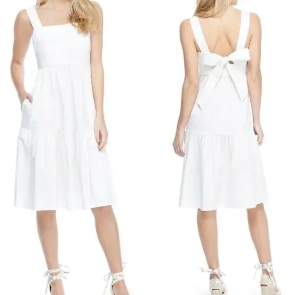 Gal Meets Glam Desiree Dress Soft White Tiered Square Neck Cotton Sundress